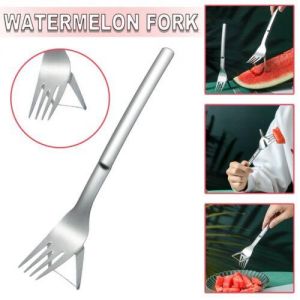 2 in 1 Watermelon Fork Slicer Stainless Steel Fruit Forks Cutter Kitchen Gadget