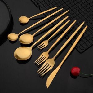 הכל לבית מטבח Gold Matte Cutlery Set Stainless Steel Dinnerware Flatware Kitchen Tableware Set