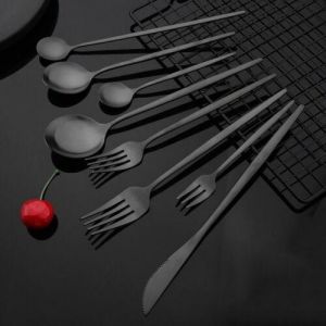 Dinnerware Set Matte Black Dessert Spoon Tableware Stainless Steel Cutlery Set