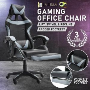 Gaming Office Chair Ergonomic Executive Computer Racing Study Footrest - Grey