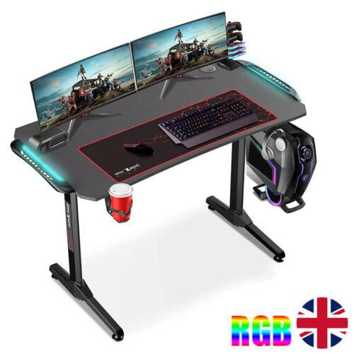הכל לבית גיימינג Adjustable LED Gaming Desk Computer Table Cup Holder Headphone Hook Home Office
